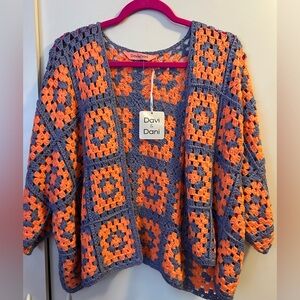 Open knit granny square crochet kimono cardigan